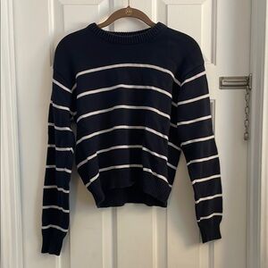 Brandy Melville Blue and White Crew Neck Sweater